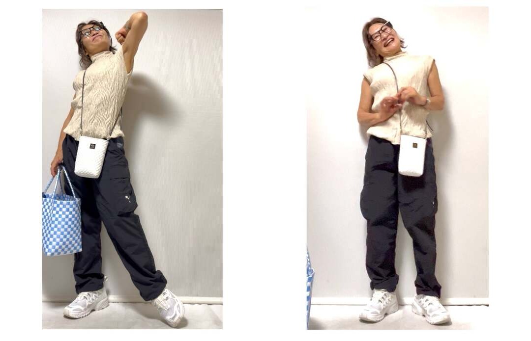 好きな服を着て元気なポーズを見せる三村由香